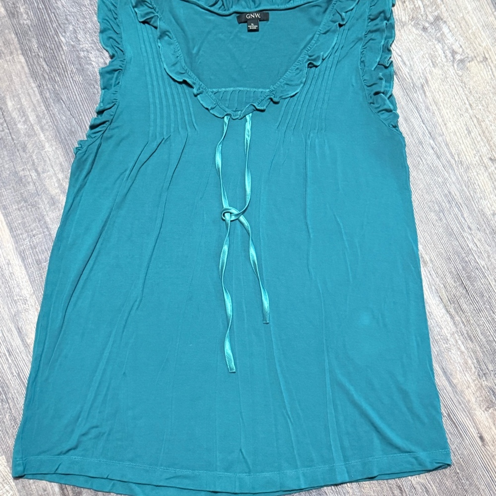 GNW Teal Ruffle Trim Sleeveless Top